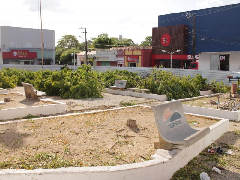 Prefeito Rafael Barbosa manda cortar todas as rvores da principal praa da cidade de Elesbo Veloso