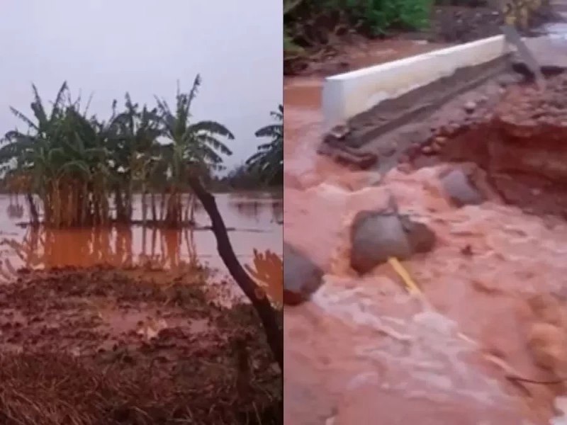 Chuvas destroem rua e alagam municpio: Inmet divulga dois alertas de perigo