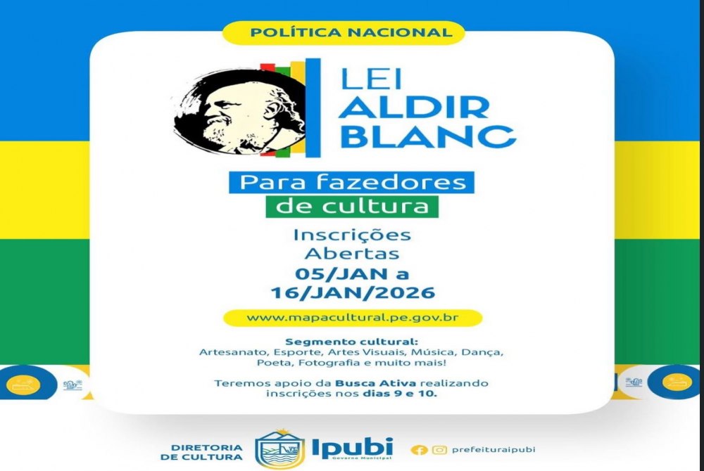 Ipubi est� com inscri��es abertas at� 16 de janeiro para recursos da Lei Aldir Blanc