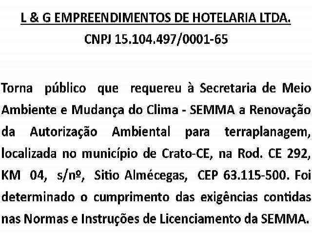 Requerimento de renova��o da Autoriza��o Ambiental para terraplanagem