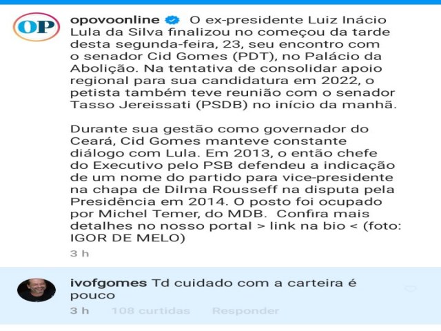 Ivo Gomes chama Lula de ladrão