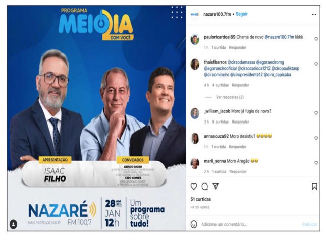 Moro cancela entrevista após rádio divulgar foto dele com Ciro