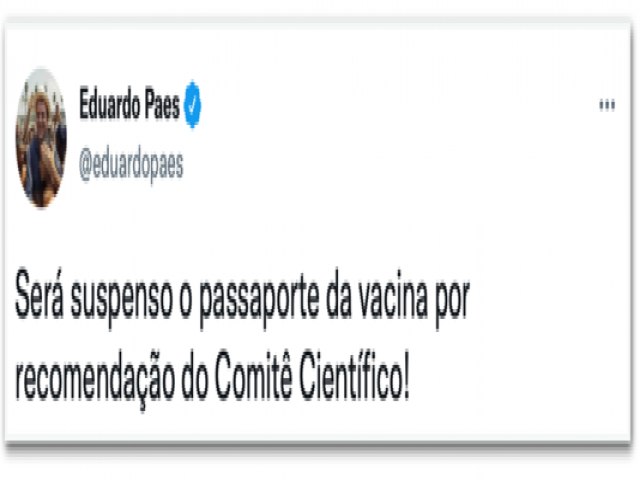Paes confirma fim do passaporte vacinal no Rio de Janeiro