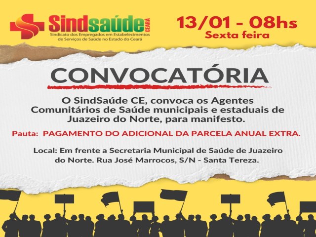 Sindicato convoca agentes comunitrios de sade para manifestao em Juazeiro do Norte/CE