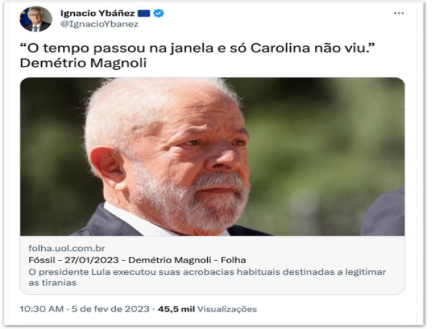 Embaixador da Unio Europeia no Brasil compartilha crtica a Lula