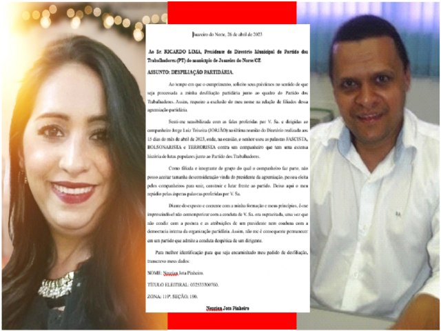 Professora escreve carta pedindo desfiliação do PT de Juazeiro do Norte/CE e  magistralmente detona o presidente
