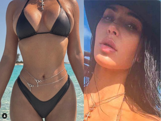 Curvas de Kim Kardashian estouraram as costuras em ensaio de sua marca de moda praia