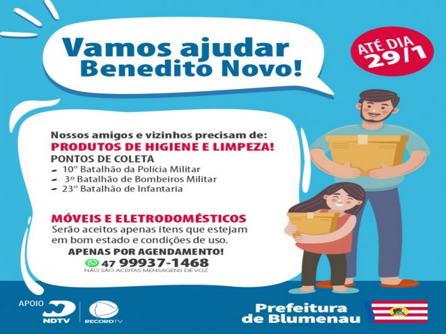 Blumenau arrecada donativos para Benedito Novo