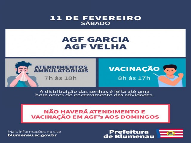 AGFs Garcia e Velha tero atendimento ambulatorial neste sbado, dia 11 de fevereiro