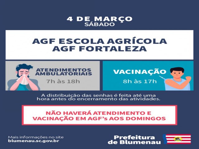 AGFs Escola Agrcola e Fortaleza tero atendimento ambulatorial aos sbados pelos prximos dois meses