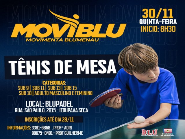 Prefeitura de Blumenau promove Festival Moviblu de Tnis de Mesa