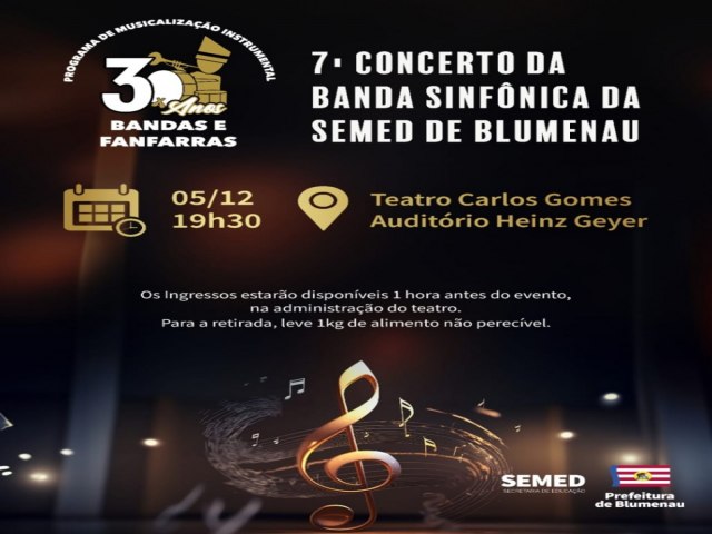 Banda Sinfnica da Semed se apresenta gratuitamente no Teatro Carlos Gomes