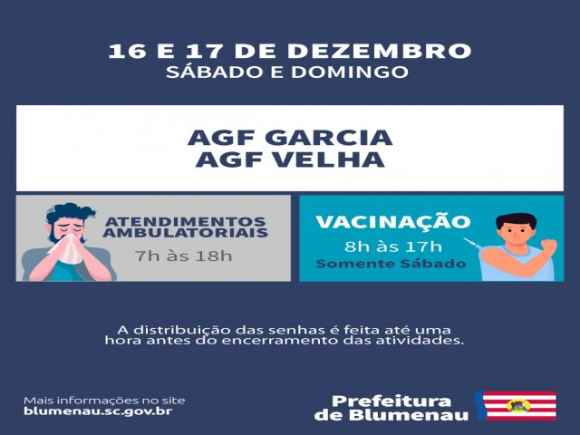 Atendimento ambulatorial deste fim de semana segue nos AGFs Garcia e Velha