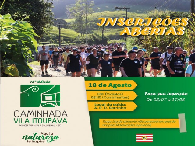 Blumenau abre inscries para a 13 Caminhada Ecolgica e Cultural da Vila Itoupava