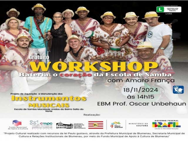 Mocidade Unidos do Bairro Salto do Norte promove workshop de musicalizao