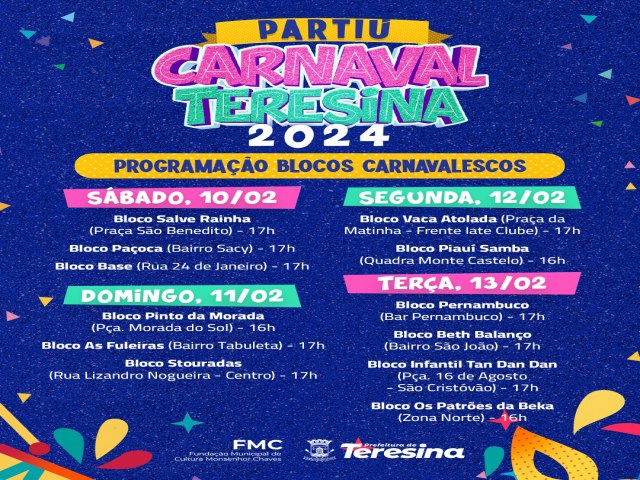 Pela primeira vez, Prefeitura de Teresina antecipar pagamentos e impulsiona participao de blocos no Carnaval 2024