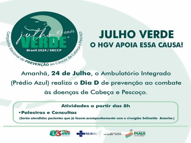 HGV realiza Dia D de preveno ao cncer de cabea e pescoo nesta quarta (24)