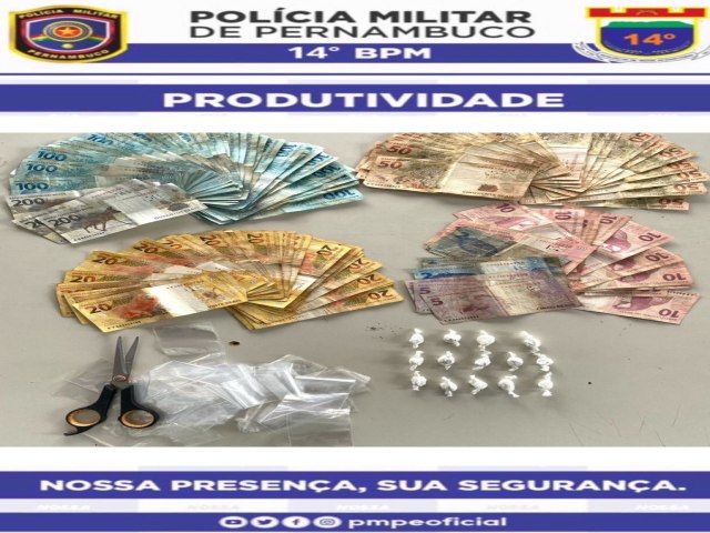 Polícia Militar desmantela ponto de venda de drogas e captura traficante com 6.493,00 reais em espécie na zona rural de Serra Talhada.