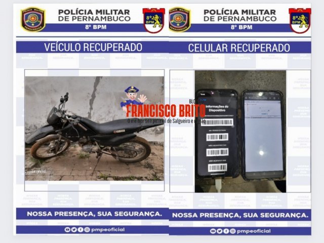 Polcia Militar recupera moto roubada em Cedro e celular iPhone no bairro da Bomba em Salgueiro - Blog do Francisco Brito