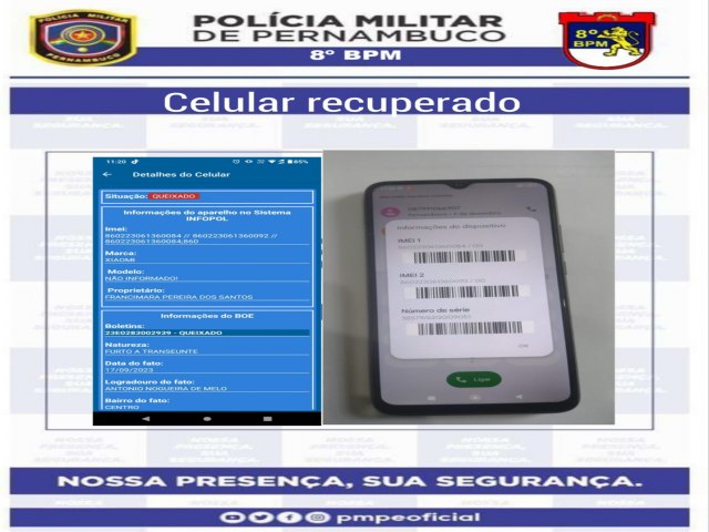 Polcia Militar recupera celular furtado em ponto de trfico de drogas no bairro Santa Margarida Salgueiro