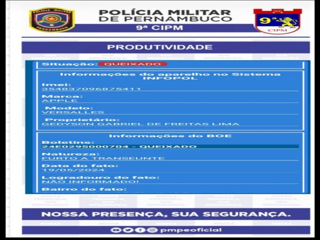 Celular furtado de pedestre  recuperado pela polcia militar no centro de Trindade; indivduo  detido.