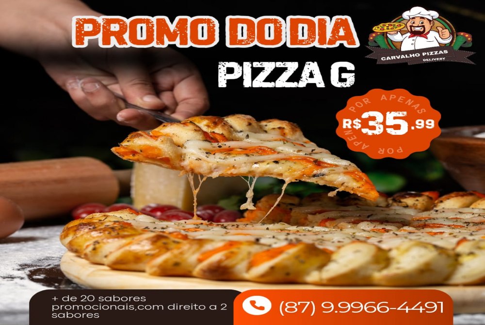 Carvalho Pizzas lan�a promo��o especial e oferece pizzas artesanais com bordas recheadas em Salgueiro, telefone 87 9.9966-4491