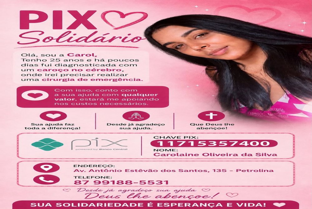 PIX Solid�rio: Jovem de Salgueiro faz campanha para custear cirurgia de emerg�ncia no c�rebro