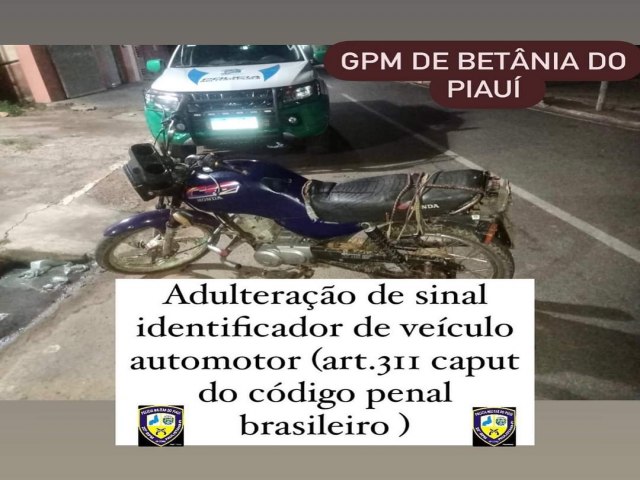 Em Betnia do Piau Policias Militares Identificam Moto com Irregularidade.