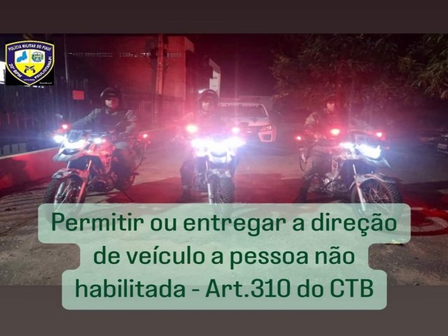 Urgente Permitir ou entregar a direo de veculo a pessoa no habilitada - Art.310 do CTB;