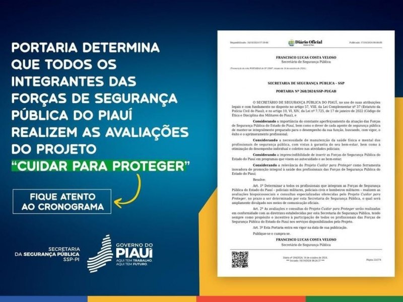 SSP-PI lana portaria para implementao do Projeto 