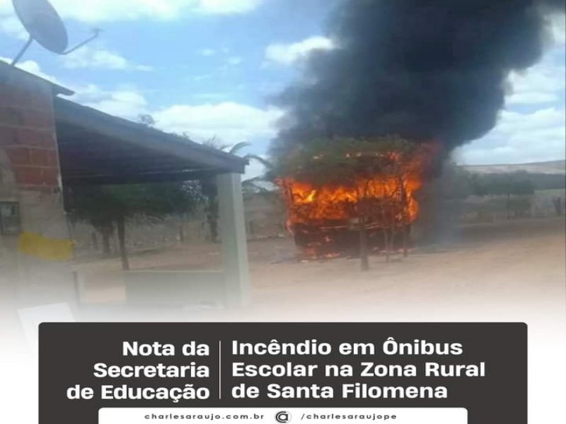 A Secretaria de Educao de Santa Filomena informa que, nesta sexta-feira (8), aproximadamente meio-dia, um incndio atingiu um nibus do transporte escolar