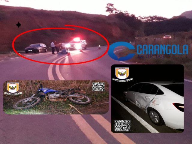 Carangola - Grave acidente na rodovia MGC-482 entre Carangola e Fervedouro deixa motociclista gravemente ferido com fratura exposta na perna