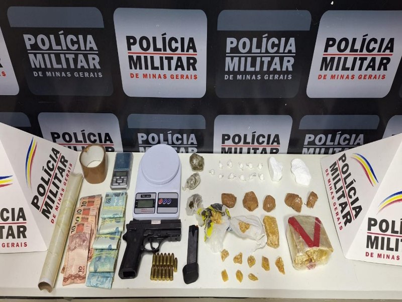 Manhuau-MG: PM prende autores de trfico e apreende arma e drogas em Reduto