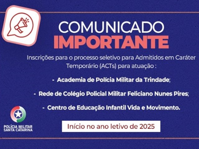 Polcia Militar abre inscries para profissionais temporrios na rede de ensino