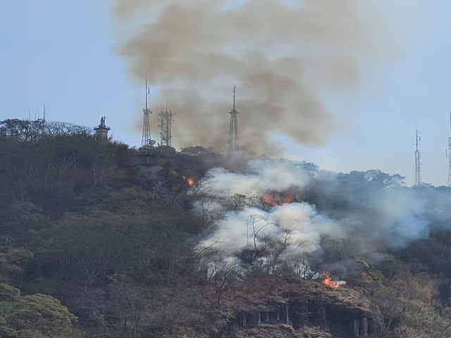 Incndio atinge rea de mata prxima ao mirante do Morro do Cristo, em Juiz de Fora; 