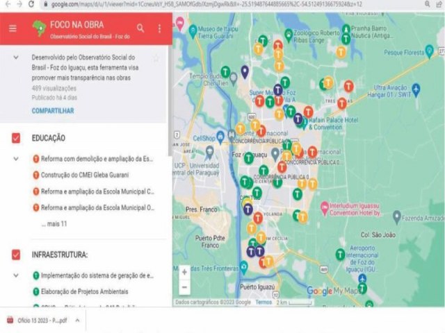Observatório Social lança mapa on-line com a situação de 65 obras públicas de Foz do Iguaçu