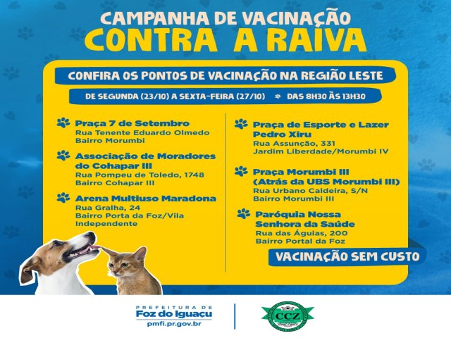 Começa em Foz do Iguaçu a campanha de vacinação contra a raiva em cães e gatos