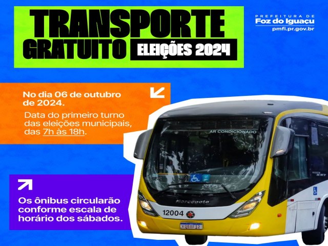 Foz ter transporte coletivo de graa no domingo de eleio