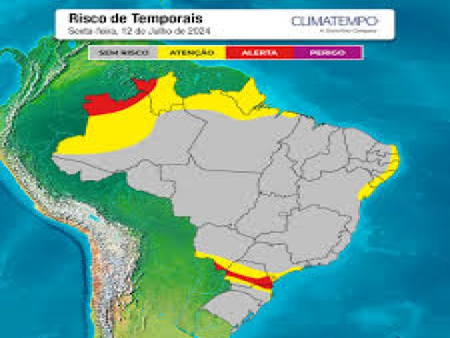 Risco de chuva forte no Sul, no Norte e litoral do Nordeste