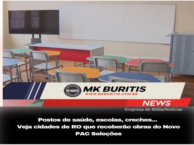 Postos de sade, escolas, creches... Veja cidades de RO que recebero obras do Novo PAC Selees Ao todo sero investidos R$ 23 bilhes em todo o pas. Em Rondnia sero beneficiados 1,4 milho de moradores em 39 municpios. Postos de sade, escolas,